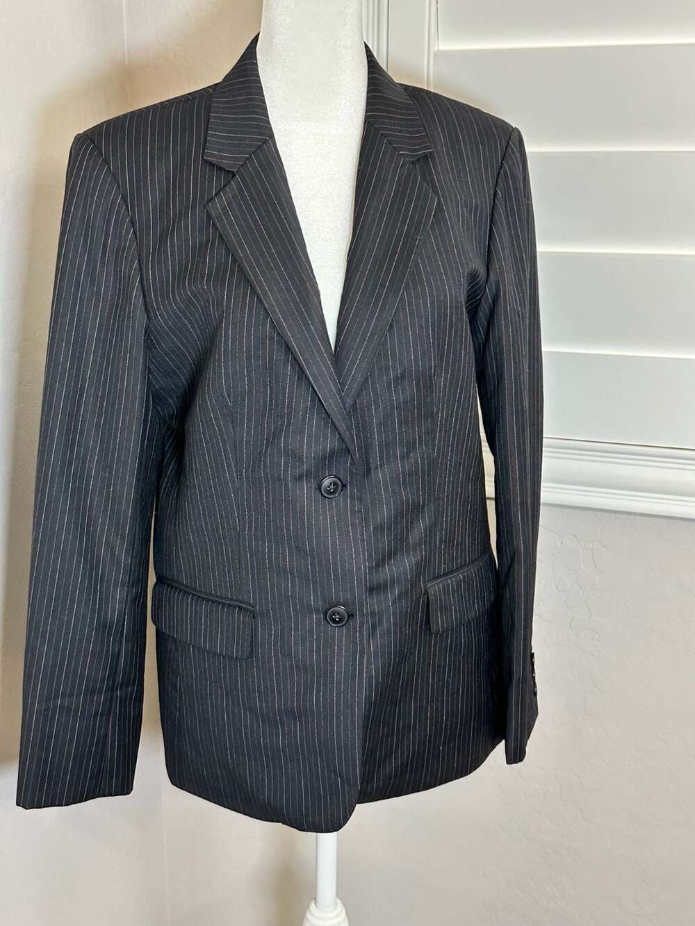 City Shop Bangkok Black multicolor Pinstripe Stretch Wool Blend Dress Jacket w/